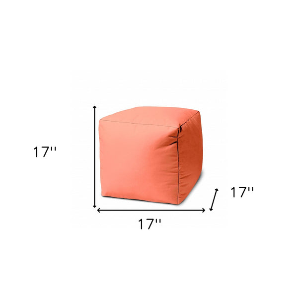Homeroots 17" Coral Canvas Cube Outdoor Pouf Ottoman Coral Vinyl,Backed Canvas 474160