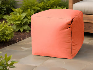 Homeroots 17" Coral Canvas Cube Outdoor Pouf Ottoman Coral Vinyl,Backed Canvas 474160