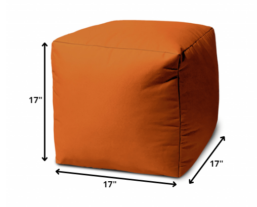 Homeroots 17" Cool Orange Solid Color Indoor Outdoor Pouf Ottoman Orange Vinyl,Backed Canvas 474161