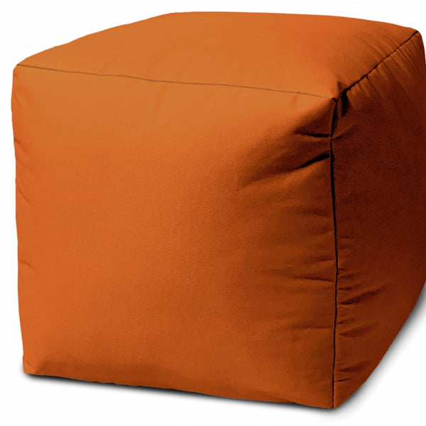 Homeroots 17" Cool Orange Solid Color Indoor Outdoor Pouf Ottoman Orange Vinyl,Backed Canvas 474161