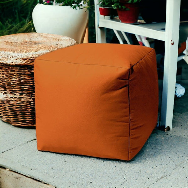 Homeroots 17" Cool Orange Solid Color Indoor Outdoor Pouf Ottoman Orange Vinyl,Backed Canvas 474161