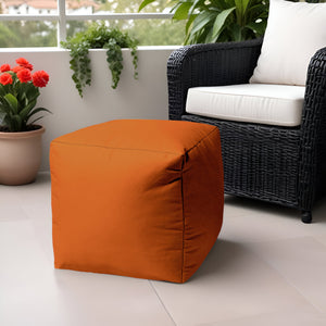 Homeroots 17" Orange Canvas Cube Outdoor Pouf Ottoman  Vinyl,Backed Canvas 474162