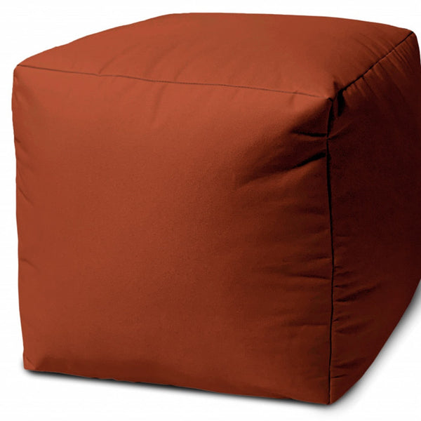 Homeroots 17" Orange Canvas Cube Outdoor Pouf Ottoman Rust Vinyl,Backed Canvas 474163