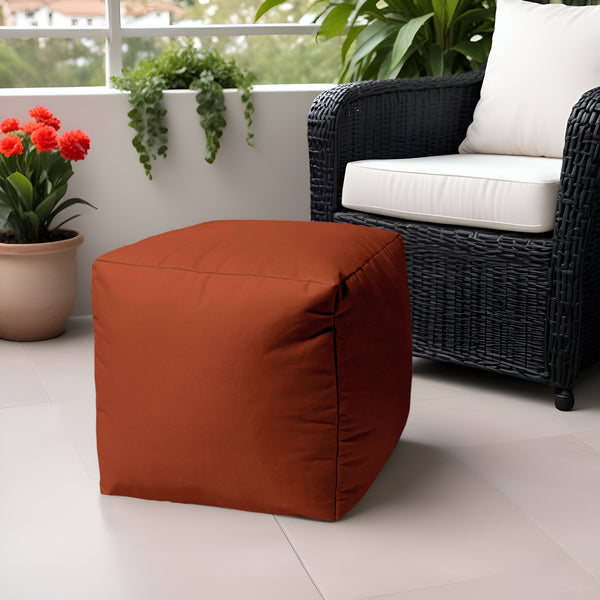 Homeroots 17" Orange Canvas Cube Outdoor Pouf Ottoman Rust Vinyl,Backed Canvas 474163
