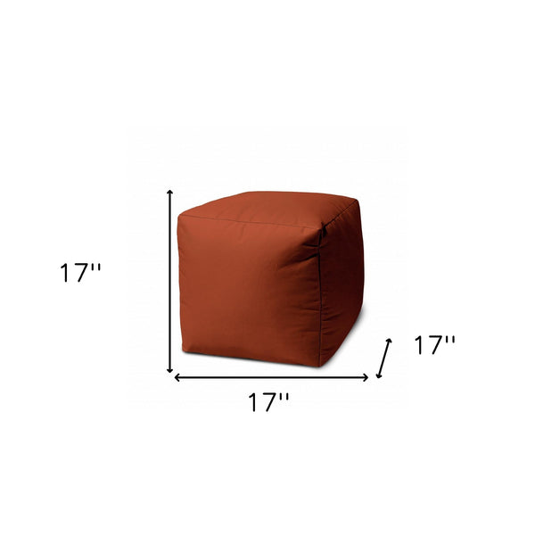 Homeroots 17" Dark Orange Canvas Cube Outdoor Pouf Ottoman Rust  474164