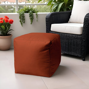 Homeroots 17" Dark Orange Canvas Cube Outdoor Pouf Ottoman Rust  474164