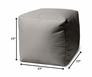 Homeroots 17" Gray Canvas Cube Outdoor Pouf Ottoman Silver Vinyl,Backed Canvas 474165