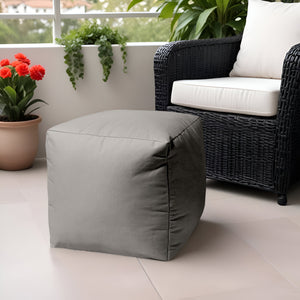 Homeroots 17" Gray Canvas Cube Outdoor Pouf Ottoman Silver Vinyl,Backed Canvas 474165