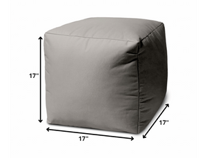 Homeroots 17" Gray Canvas Cube Outdoor Pouf Ottoman Silver Vinyl,Backed Canvas 474166