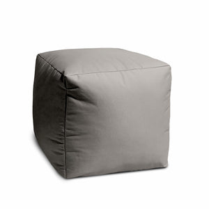 Homeroots 17" Gray Canvas Cube Outdoor Pouf Ottoman Silver Vinyl,Backed Canvas 474166