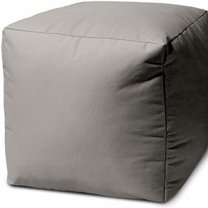 Homeroots 17" Gray Canvas Cube Outdoor Pouf Ottoman Silver Vinyl,Backed Canvas 474166
