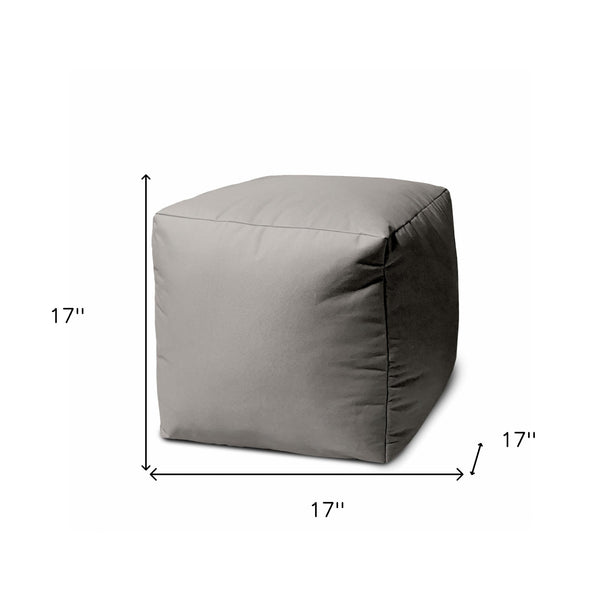 Homeroots 17" Gray Canvas Cube Outdoor Pouf Ottoman Silver Vinyl,Backed Canvas 474166