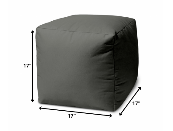 Homeroots 17" Dark Gray Canvas Cube Outdoor Pouf Ottoman Charcoal  474167