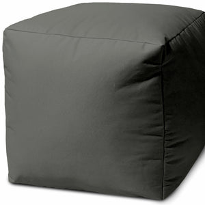 Homeroots 17" Dark Gray Canvas Cube Outdoor Pouf Ottoman Charcoal  474167