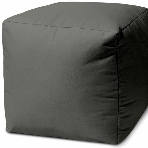 Homeroots 17" Dark Gray Canvas Cube Outdoor Pouf Ottoman Charcoal  474167