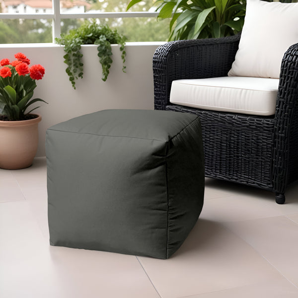 Homeroots 17" Dark Gray Canvas Cube Outdoor Pouf Ottoman Charcoal  474168