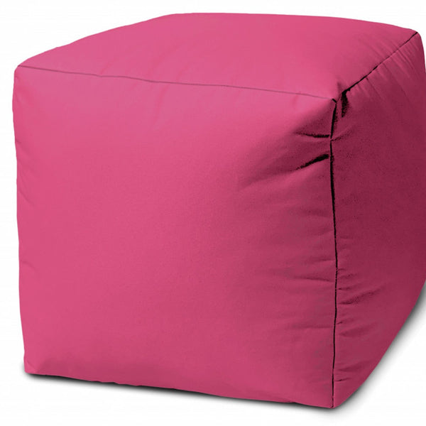 Homeroots 17" Cool Bright Hot Pink Solid Color Indoor Outdoor Pouf Ottoman Hot Pink Vinyl,Backed Canvas 474169
