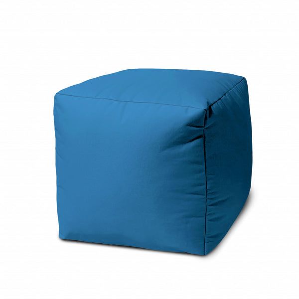 Homeroots 17" Cool Bright Teal Blue Solid Color Indoor Outdoor Pouf Ottoman  Vinyl,Backed Canvas 474177