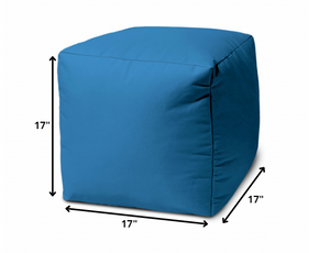Homeroots 17" Cool Bright Teal Blue Solid Color Indoor Outdoor Pouf Ottoman  Vinyl,Backed Canvas 474177