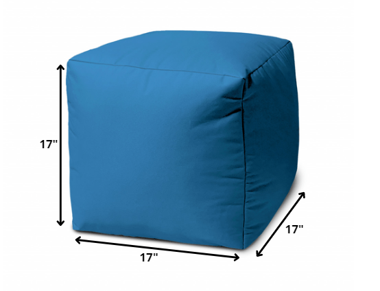 Homeroots 17" Cool Bright Teal Blue Solid Color Indoor Outdoor Pouf Ottoman  Vinyl,Backed Canvas 474177