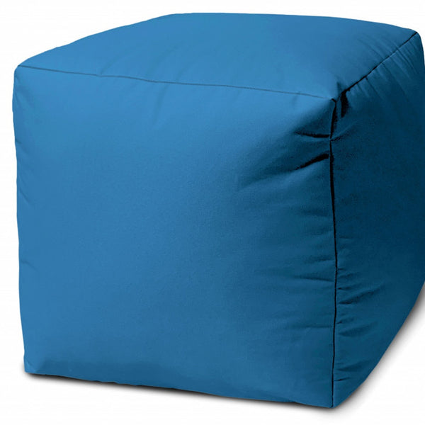 Homeroots 17" Cool Bright Teal Blue Solid Color Indoor Outdoor Pouf Ottoman  Vinyl,Backed Canvas 474177