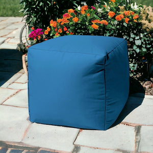 Homeroots 17" Cool Bright Teal Blue Solid Color Indoor Outdoor Pouf Ottoman  Vinyl,Backed Canvas 474177