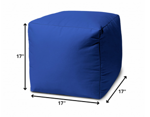 Homeroots 17" Blue Canvas Cube Outdoor Pouf Ottoman Royal Blue  474179