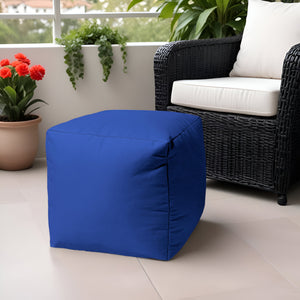 Homeroots 17" Blue Canvas Cube Outdoor Pouf Ottoman Royal Blue  474179