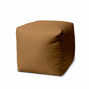 Homeroots 17" Brown Canvas Cube Outdoor Pouf Ottoman Mocha  474183