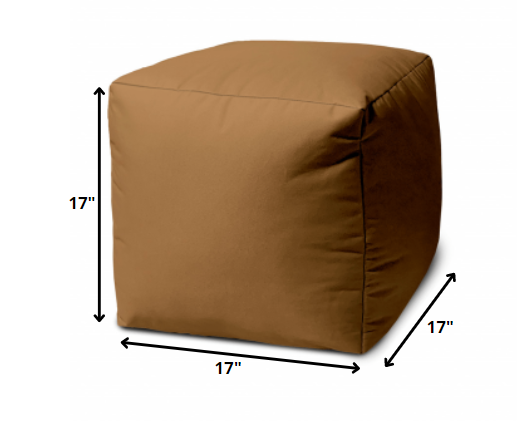 Homeroots 17" Brown Canvas Cube Outdoor Pouf Ottoman Mocha  474183