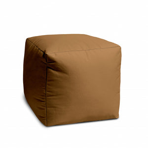 Homeroots 17" Brown Canvas Cube Outdoor Pouf Ottoman Mocha  474183