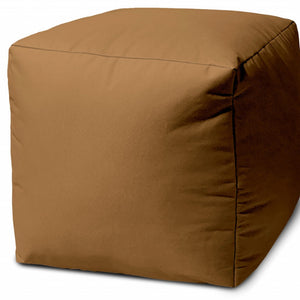 Homeroots 17" Brown Canvas Cube Outdoor Pouf Ottoman Mocha  474183