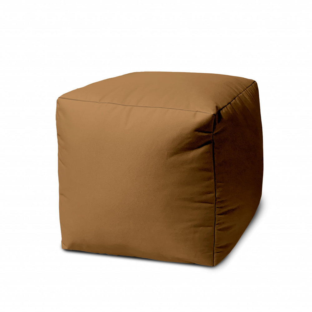 Homeroots 17" Brown Canvas Cube Outdoor Pouf Ottoman Mocha  474184