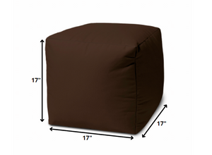 Homeroots 17" Dark Brown Canvas Cube Outdoor Pouf Ottoman Brown  474185