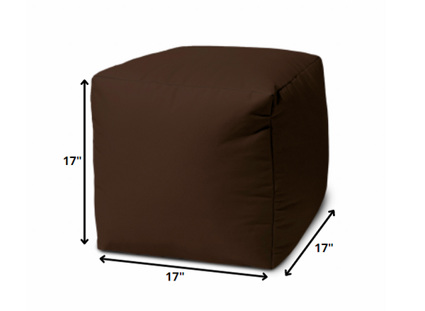 Homeroots 17" Dark Brown Canvas Cube Outdoor Pouf Ottoman Brown  474185