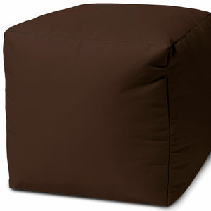 Homeroots 17" Dark Brown Canvas Cube Outdoor Pouf Ottoman Brown  474185