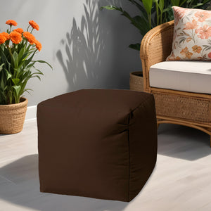 Homeroots 17" Dark Brown Canvas Cube Outdoor Pouf Ottoman Brown  474185