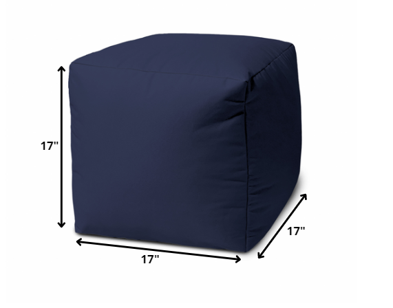 Homeroots 17" Navy Blue Cube Indoor Outdoor Pouf Ottoman Navy Blue  474187