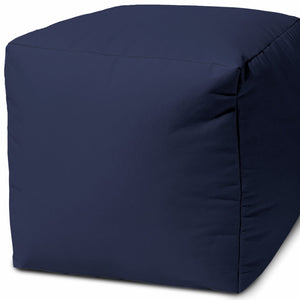Homeroots 17" Navy Blue Cube Indoor Outdoor Pouf Ottoman Navy Blue  474187