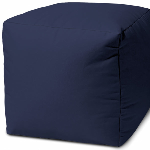 Homeroots 17" Navy Blue Cube Indoor Outdoor Pouf Ottoman Navy Blue  474187