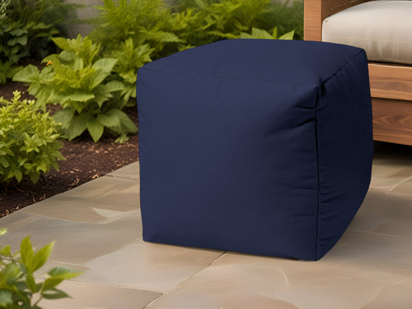 Homeroots 17" Navy Blue Cube Indoor Outdoor Pouf Ottoman Navy Blue  474187