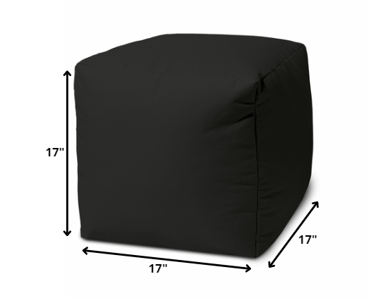 Homeroots 17" Cool Jet Black Solid Color Indoor Outdoor Pouf Ottoman Black Vinyl,Backed Canvas 474189