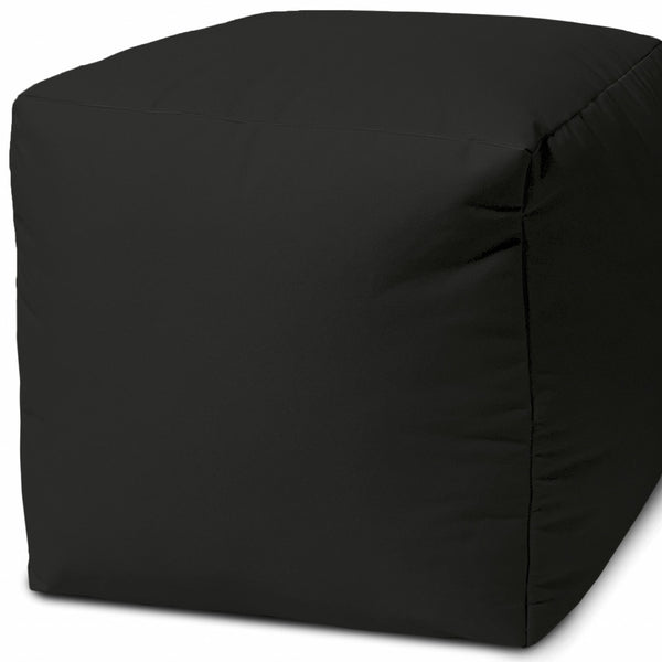 Homeroots 17" Cool Jet Black Solid Color Indoor Outdoor Pouf Ottoman Black Vinyl,Backed Canvas 474189