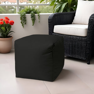 Homeroots 17" Cool Jet Black Solid Color Indoor Outdoor Pouf Ottoman Black Vinyl,Backed Canvas 474189