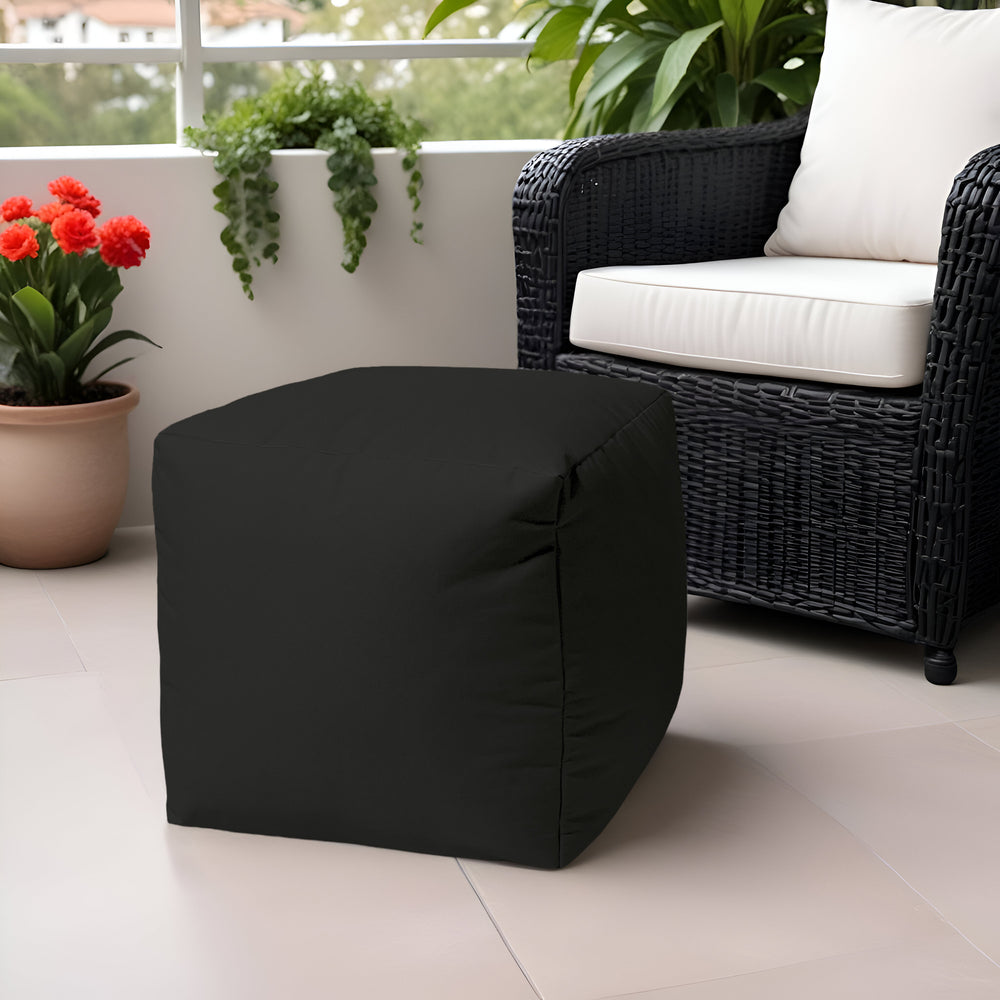 Homeroots 17" Black Canvas Cube Outdoor Pouf Ottoman  Vinyl,Backed Canvas 474190