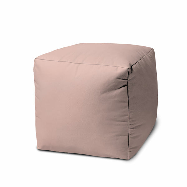 Homeroots 17" Pale Pink Canvas Cube Outdoor Pouf Ottoman Blush  474191