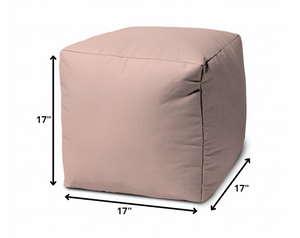 Homeroots 17" Pale Pink Canvas Cube Outdoor Pouf Ottoman Blush  474191