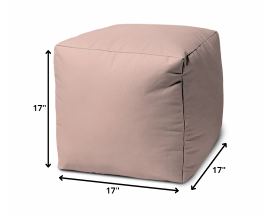 Homeroots 17" Pale Pink Canvas Cube Outdoor Pouf Ottoman Blush  474191