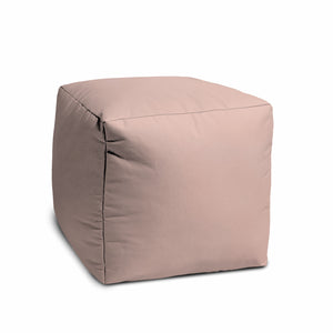 Homeroots 17" Pale Pink Canvas Cube Outdoor Pouf Ottoman Blush  474191