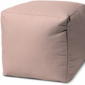 Homeroots 17" Pale Pink Canvas Cube Outdoor Pouf Ottoman Blush  474191